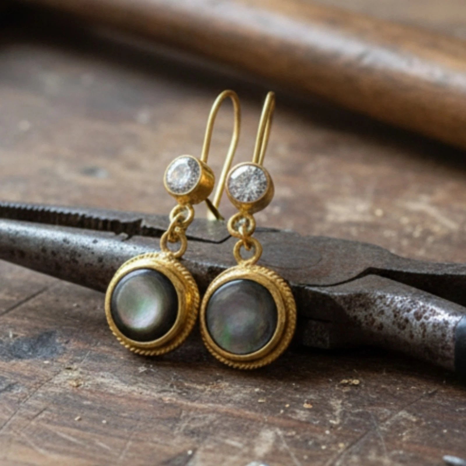 925 silver Mother of Pearl earrings featuring natural iridescence by artisan Sultan, Bodrum Turkish jewelry with timeless elegance

