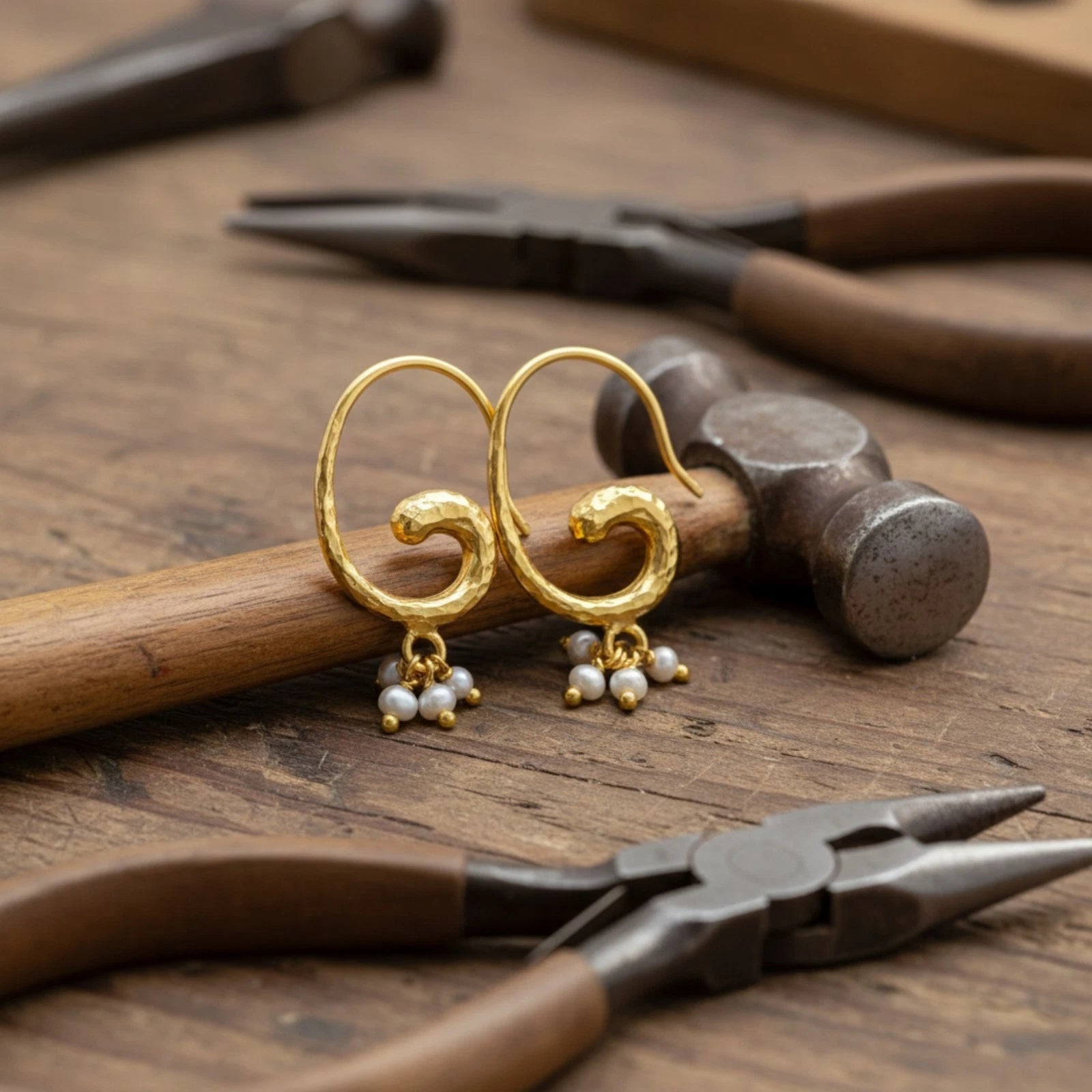 Hoop earrings featuring classic design by artisan Sultan, Bodrum Turkish jewelry with timeless elegance and Mediterranean warmth