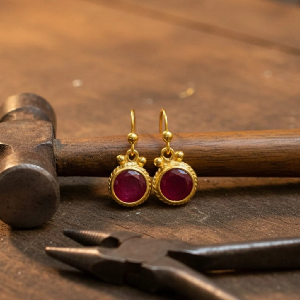 925 silver Red Topaz dangle earrings featuring vibrant gemstone by artisan Sultan, Bodrum Turkish jewelry with timeless elegance


