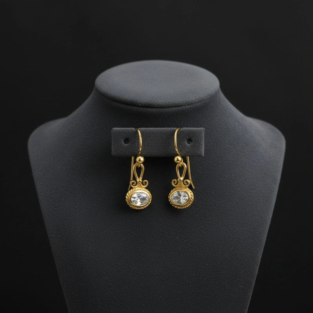 925 silver White Topaz dainty earrings featuring brilliant gemstone by artisan Sultan, Bodrum Turkish jewelry with timeless elegance
