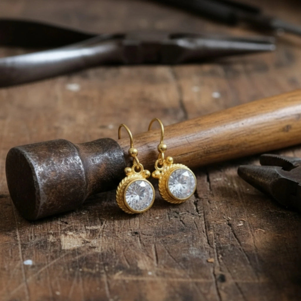 925 silver White Topaz dangle earrings featuring brilliant gemstone by artisan Sultan, Bodrum Turkish jewelry with timeless elegance

