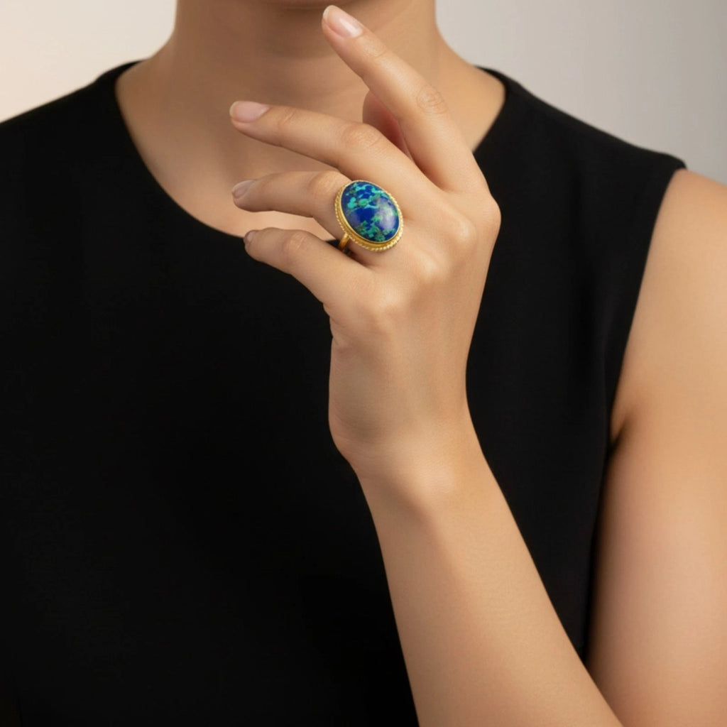 Artisan large mosaic turquoise ring by sultan turkish Jewelry ancient Roman Art