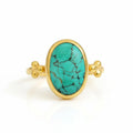 Turquoise and gold  ring handcrafted by designer Sultan in Bodrum atelier, 925 sterling silver with gold plating, Turkish jewelry