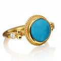 Turquoise and Topaz ring handcrafted by designer Sultan in Bodrum atelier, 925 sterling silver with gold plating, Turkish jewelry